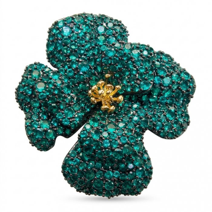 Retro Style - Precious Rose Genuine 24.2 carat Colombian Emerald black rhodium over .925 Sterling Silver handmade Pendant - Brooch - video