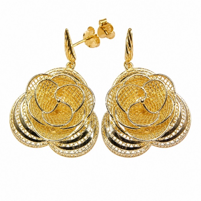 Golden Roses Dubai Style - .925 Sterling Silver dipped in 22K Gold handmade Earrings