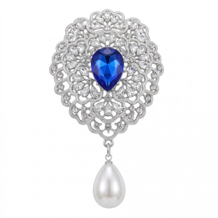 Oceania pear 26.8 carat Topaz Silver Handcrafted Brooch