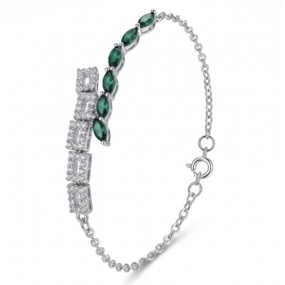 Precious 4.2 carat natural Colombian Emerald rhodium over .925 Sterling Silver handcrafted bracelet