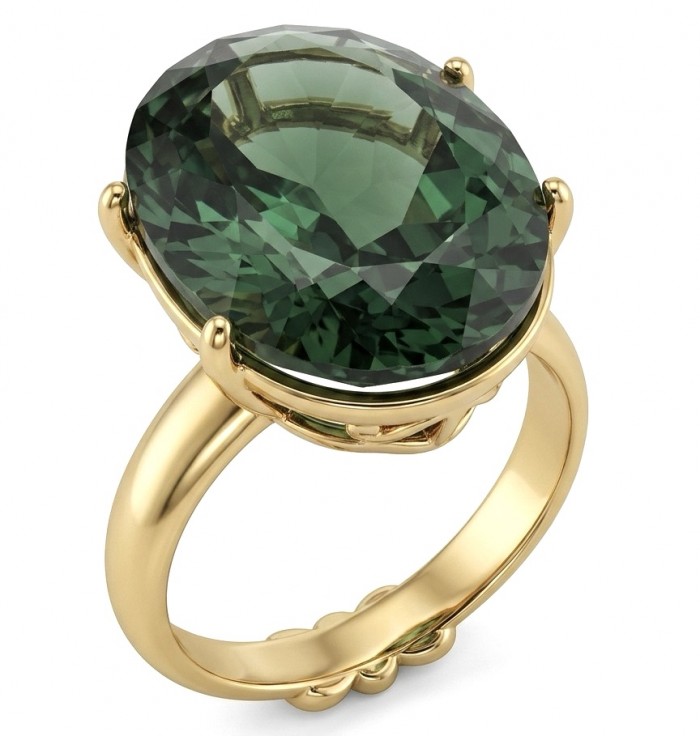 Exotic Beauty oval cut 17.5 carat Helenite .925 Sterling Silver dipped in Real 14k Gold handmade Ring s. 8