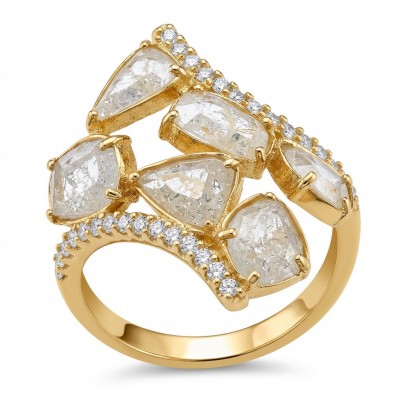 Blue Cascade 7.5 carat Rainbow Moonstone 18K Gold over .925 Sterling Silver handmade ring s. 7