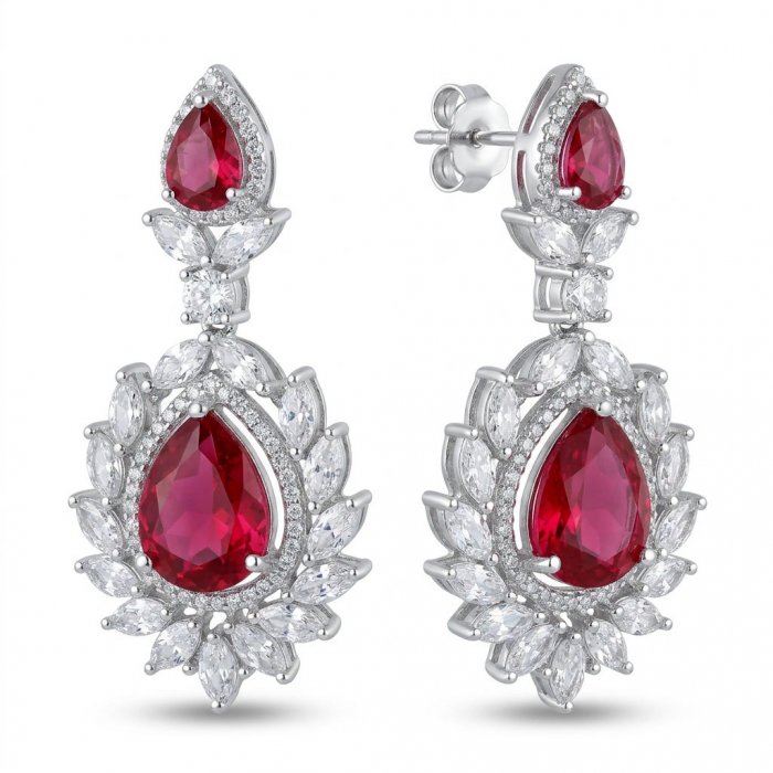 Bella Rossa - Magnificent Jewel 15.5 carat Mozambique Ruby .925 Sterling Silver dippedin Rhodium handcrafted earrings - video