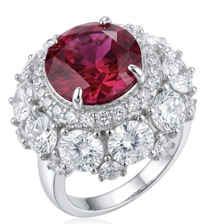Scarlett 14.8 ctw Mozambique Ruby rhodium over .925 Sterling Silver handcrafted Statement Ring size 6 1/4