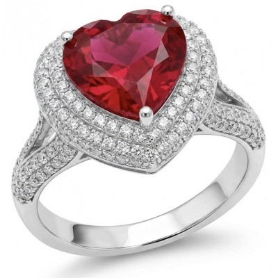 Angel's Heart Natural heart shape 9.7 carat Ruby .925 Sterling Silver dipped in rhodium handmade Statement Ring size 9