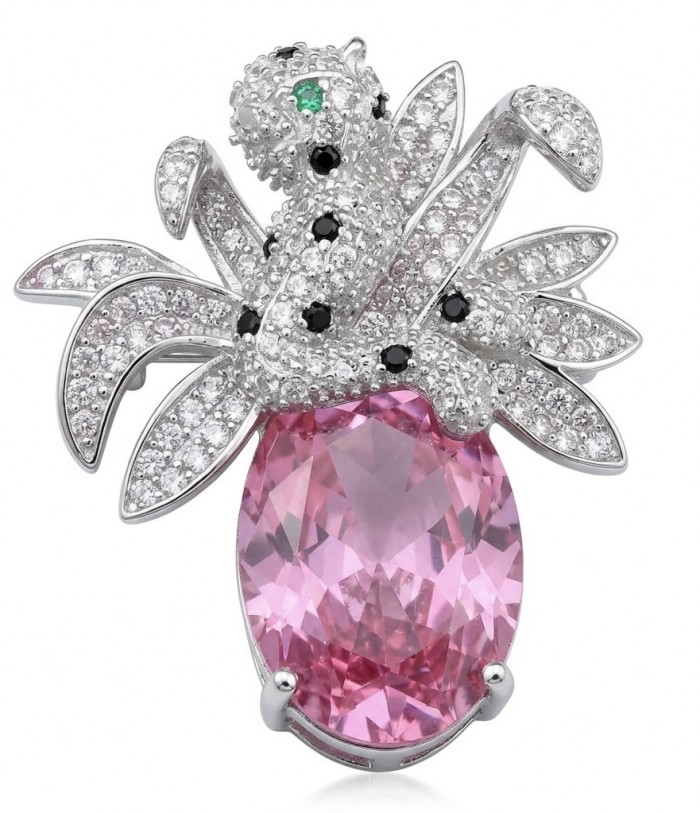 Pink Cheetah authentic 12.5 carat Pink Sapphire .925 Sterling Silver Handcrafted pendant brooch