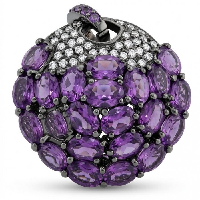 Mademoiselle - 18.5 carat natural Amethyst .925 Sterling Silver dipped in black rhodium handcrafted Pendant Brooch - video
