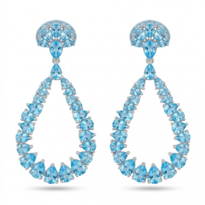 Serenity 14.5 carat genuine Swiss Blue Topaz .925 Sterling Silver handmade Statement Handcrafted earrings