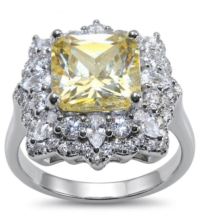 Luxurious asscher cut 5.9 carat Yellow Sapphire .925 Sterling Silver handcrafted Ring s. 6