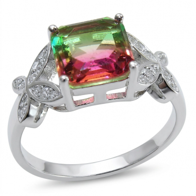 Isabella 5.2 carat emerald cut Brazilian Tourmaline .925 Sterling Silver Perfectly handcrafted Statement Ring size 8