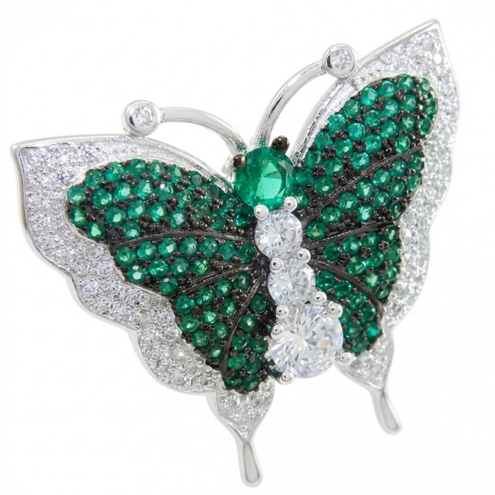 Precious Butterfly Genuine 10.5 carat pave Colombian Emerald .925 Sterling Silver handmade Statement Ring size 7 1/2