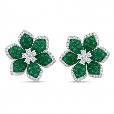 Born to Glam authentic 18.7 carat mystery setting Colombian Emerald .925 Sterling Silver handcrafted Statement earrings
