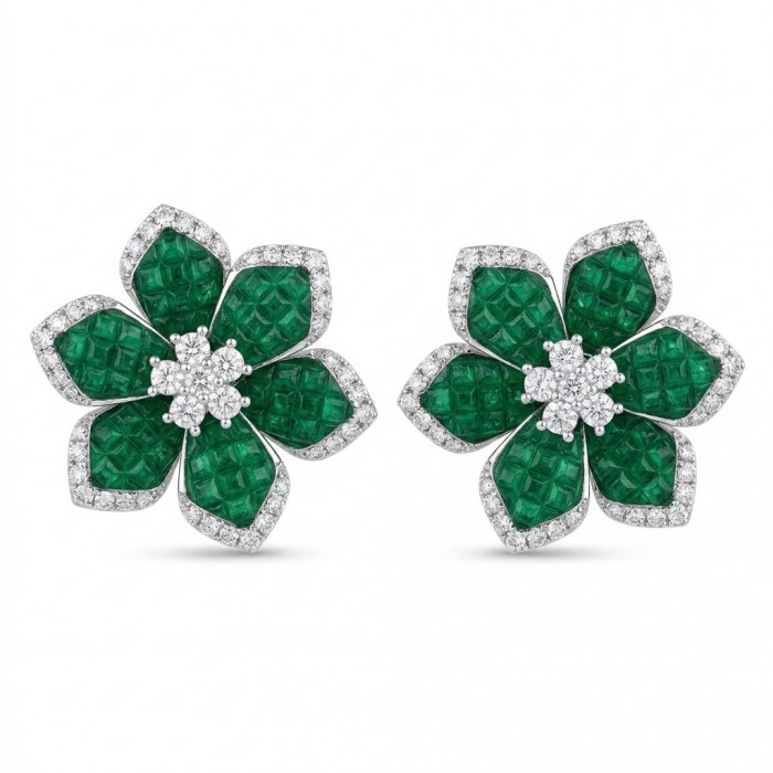 Born to Glam authentic 18.7 carat mystery setting Colombian Emerald .925 Sterling Silver handcrafted Statement earrings