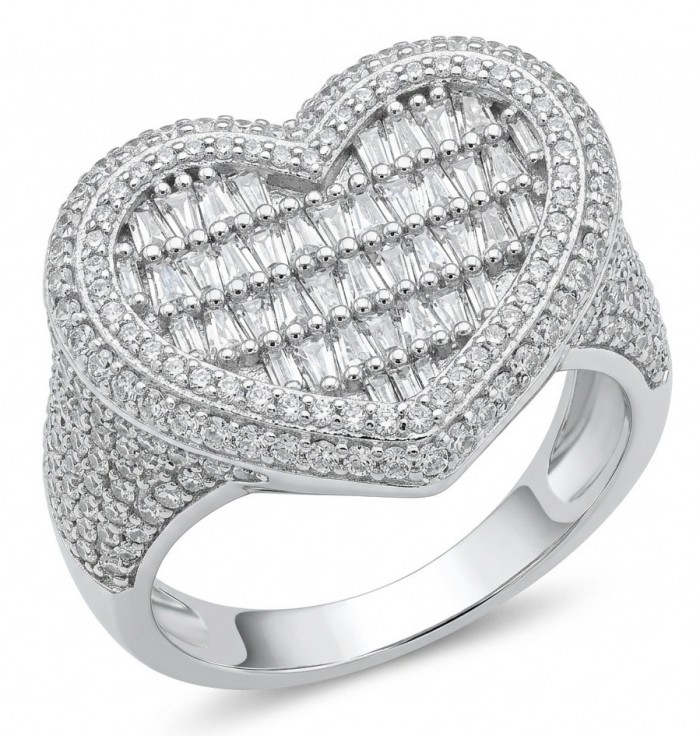 Art Deco Precious Heart - 10.5 carat White Sapphire .925 Sterling Silver Handcrafted Statement Ring size 7 1/4