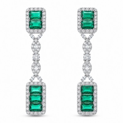 Art Deco Spectaculat 4.5 carat Colombian Emerald .925 Sterling Silver handcrafted earrings