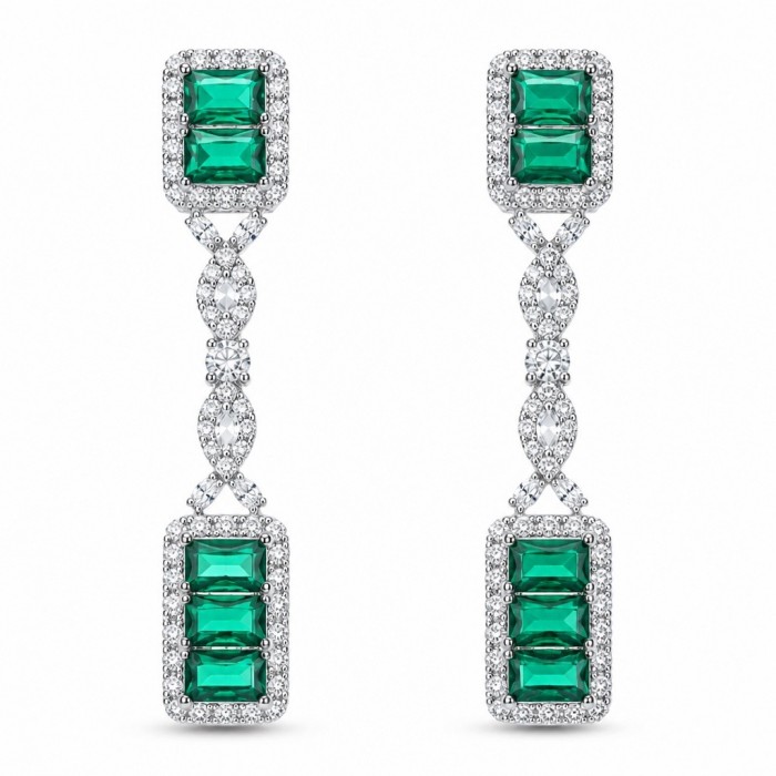 Art Deco Spectaculat 4.5 carat Colombian Emerald .925 Sterling Silver handcrafted earrings