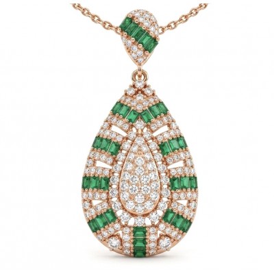 Isabella 4.2 carat oval cut Emerald 18K Rose Gold .925 Sterling Silver Perfectly handcrafted pendant