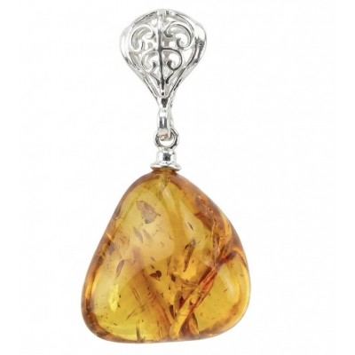 Prehistoric Authentic Golden Baltic Amber .925 Sterling Silver beautifully handcrafted Pendant