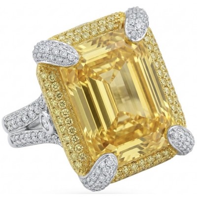 Carolyn - stunning 29.8 carat Genuine Yellow Sapphire rhodium over .925 Sterling Silver handcrafted ring size 7