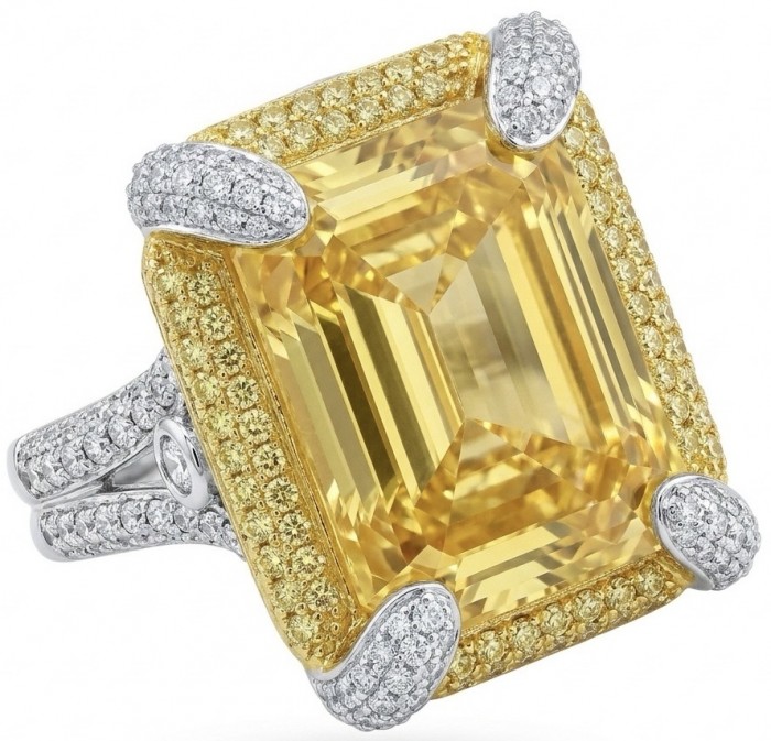 Carolyn - stunning 29.8 carat Genuine Yellow Sapphire rhodium over .925 Sterling Silver handcrafted ring size 7