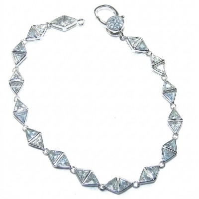 Vittoria Natural 12.8 carat White Topaz Rhodium over .925 Sterling Silver handmade Statement Bracelet