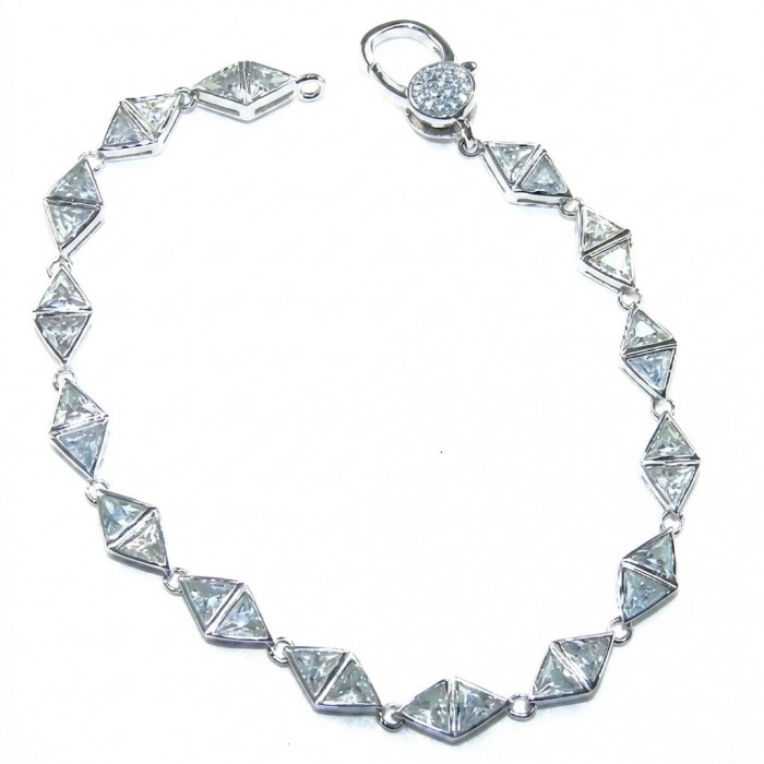 Vittoria Natural 12.8 carat White Topaz Rhodium over .925 Sterling Silver handmade Statement Bracelet