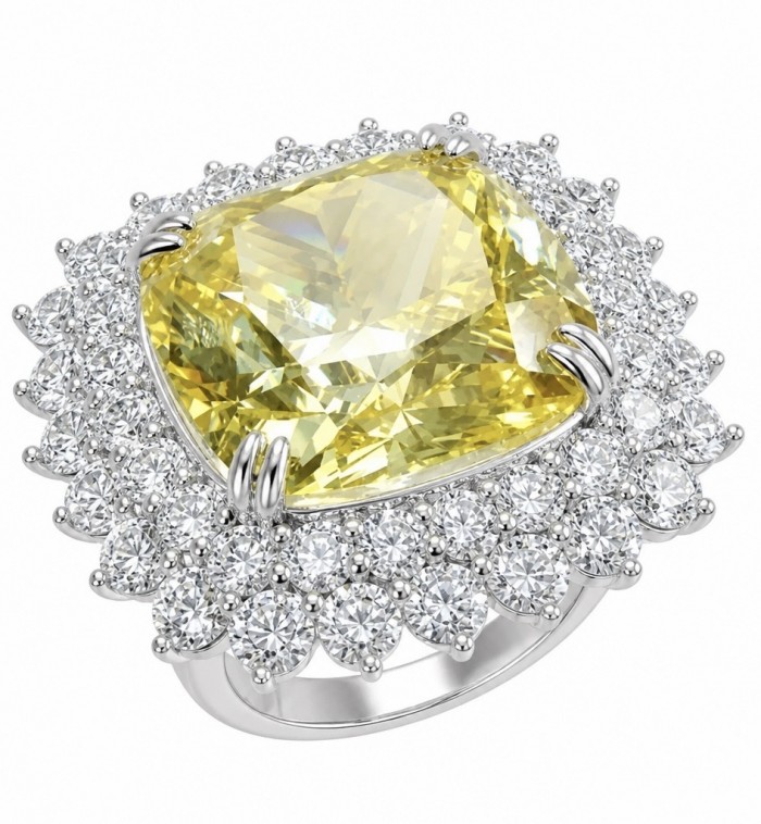 Solid asscher cut 25.8 carat Genuine Yellow Sapphire .925 Sterling Silver handcrafted ring size 6