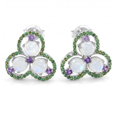 Cascades OF LIGHT Genuine 12.2 carat Fire Moonstone rhodium over .925 Silver handcrafted earrings