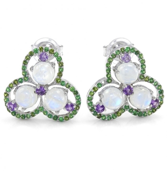 Cascades OF LIGHT Genuine 12.2 carat Fire Moonstone rhodium over .925 Silver handcrafted earrings