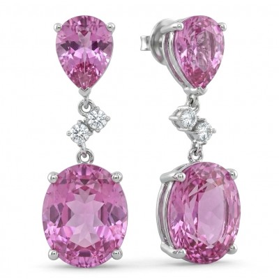 Tiffany - authentic oval cut 17.7 carat Pink Sapphire .925 Sterling Silver handcrafted Earrings