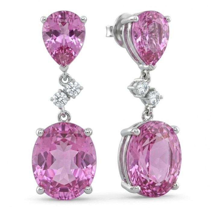 Tiffany - authentic oval cut 17.7 carat Pink Sapphire .925 Sterling Silver handcrafted Earrings