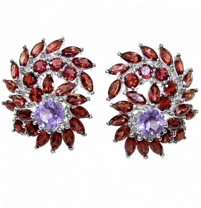 Clementine - Precious 27.4 carat Multigem .925 Sterling Silver dipped in rhodium handcrafted Statement Earrings