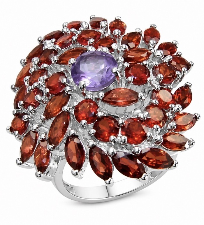 Clementine - Precious 32.5 carat Multigem .925 Sterling Silver dipped in rhodium handcrafted Statement Ring size 7