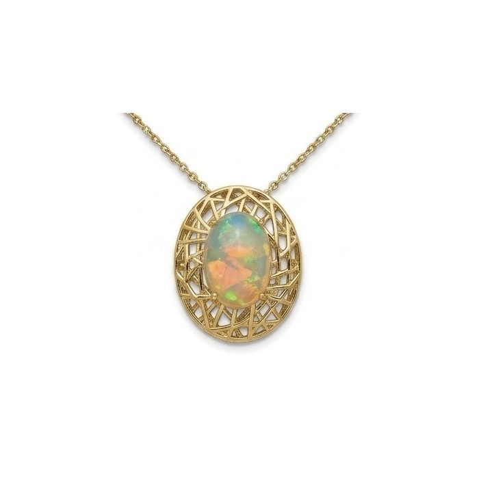 Earth Treasure Authentic 12.8 carat Golden Ethiopian Opal 22K Gold over .925 Sterling Silver handcrafted Statament Necklace