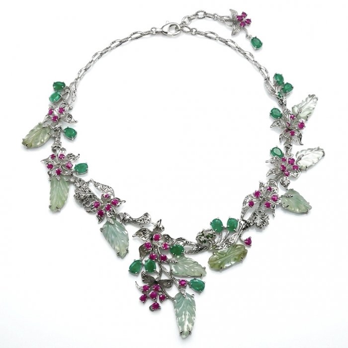 RARE BEAUTY! Valentina 168.2 carat CARVED Green Amethyst .925 Sterling Silver dipped in rhodium Statement Necklace - video