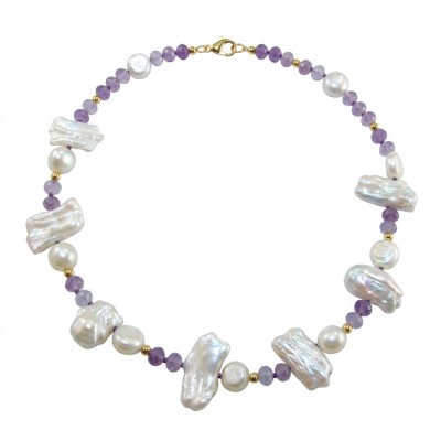 Colors of the Ocean - Outstanding MOTHER OF Pearl .925 Sterling Silver diped in 14K Gold handcrafted Statement necklace