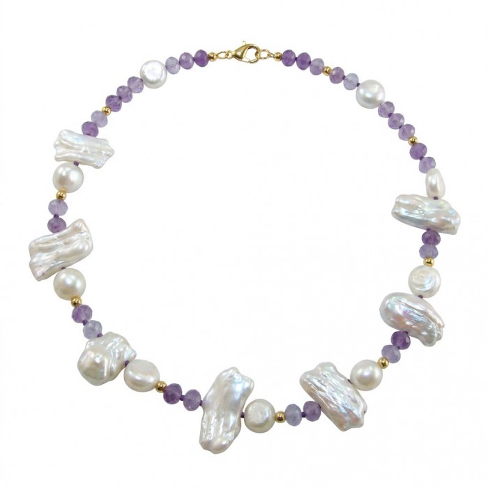 Colors of the Ocean - Outstanding MOTHER OF Pearl .925 Sterling Silver diped in 14K Gold handcrafted Statement necklace