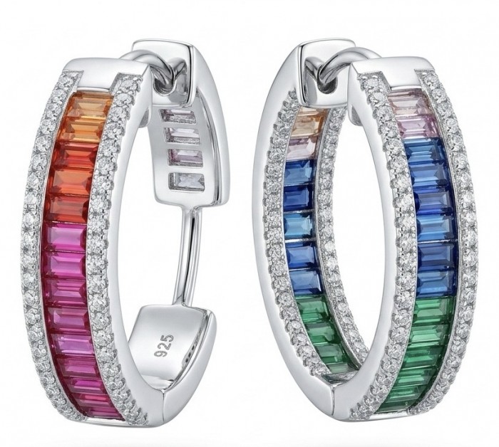 Inside- Out Rainbow Authentic 12.9 carat Multicolor Topaz .925 Sterling Silver brilliantly handcrafted HOOP earrings