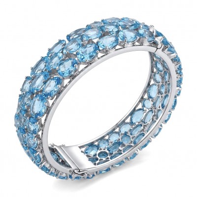 Serenity - Spectacular authentic 155.7 carat Swiss Blue Topaz .925 Sterling Silver handmade bangle Bracelet