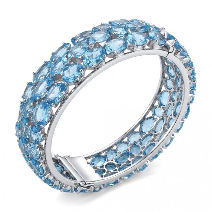 Serenity - Spectacular authentic 155.7 carat Swiss Blue Topaz .925 Sterling Silver handmade bangle Bracelet - video