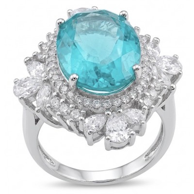 Mesmerizing 14.8 carat Aquamarine rhodium over .925 Sterling Silver handcrafted ring size 6 3/4