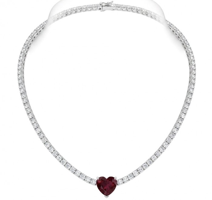 Red Heart - natural 8.5 carat Ruby .925 Sterling Silver handmade Statement necklace
