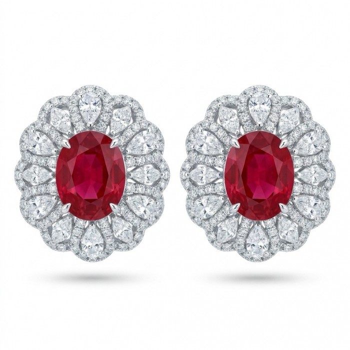 Genuine 3.8 carat Ruby rhodium over .925 Sterling Silver handcrafted Statement Earrings