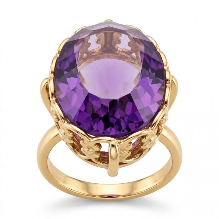 Peace 19.5 carat natural Amethyst 18K Rose Gold over .925 Sterling Silver Handcrafted Ring size 8 3/4