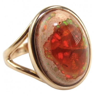 Golden Galaxy best quality 15.2 carat Mexican Opal 18K Gold over .925 Sterling Silver handmade ring 8