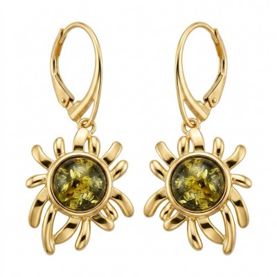 Sun Green Baltic Polish Amber 18k Gold over .925 Sterling Silver earrings