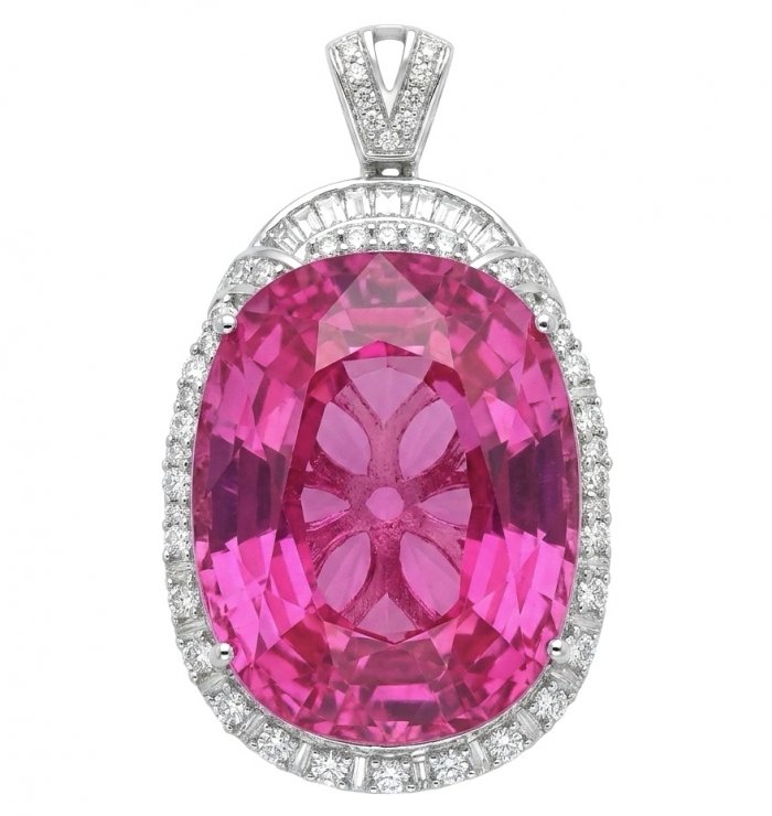 Angel's Wish Luxurious 36.7 carat Pink Sapphire Rhodium over .925 Sterling Silver handcrafted pendant - video