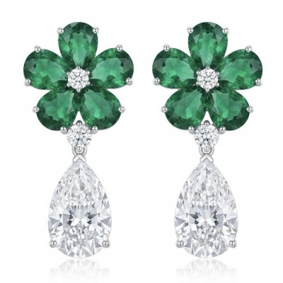 Tiffany - Authentic 14.8 CARAT Siberian Chrome Diopside rhodium over .925 Sterling Silver handcrafted earrings