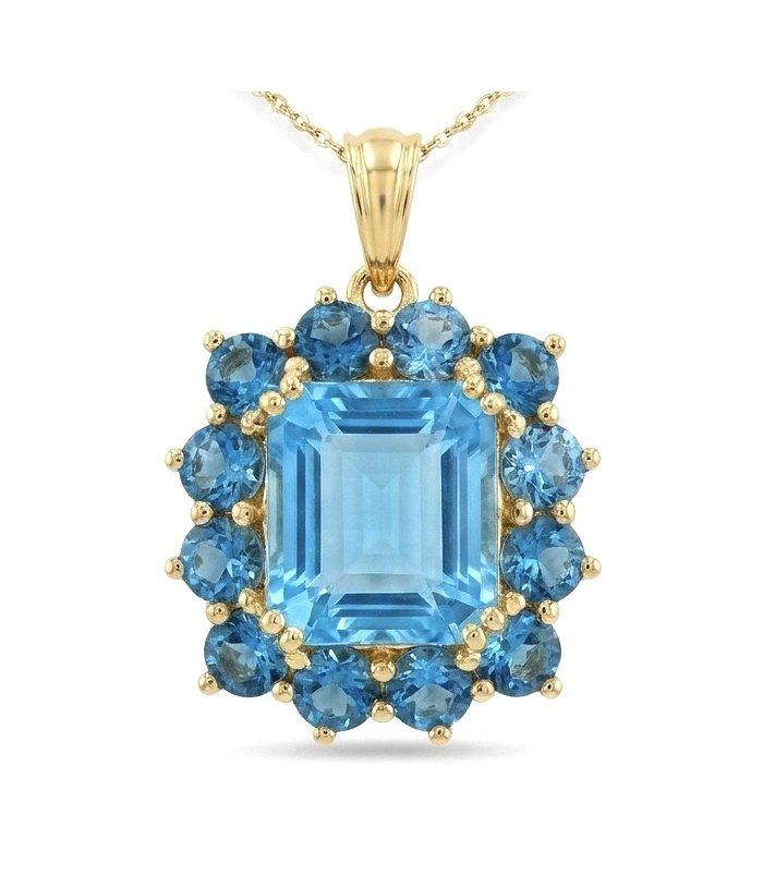Atlantica Precious asscher cut 17.5 carat Swiss Blue Topaz .925 Sterling Silver dipped in 22K Gold handcrafted Pendant - video