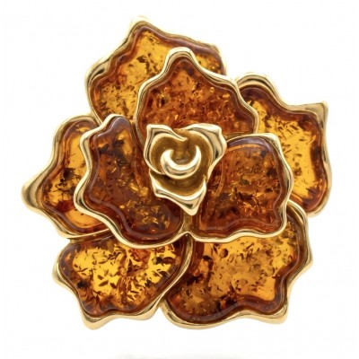 Golden Rose Natural Baltic Polish Amber .925 Sterling Silver dipped in 22K Gold handcrafted Pendant